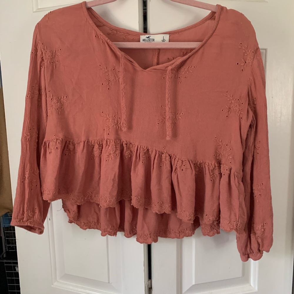 WORN TWICE peplum peasant cropped top pink